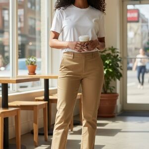 Express Women's High-Rise Straight Leg Trousers - Khaki